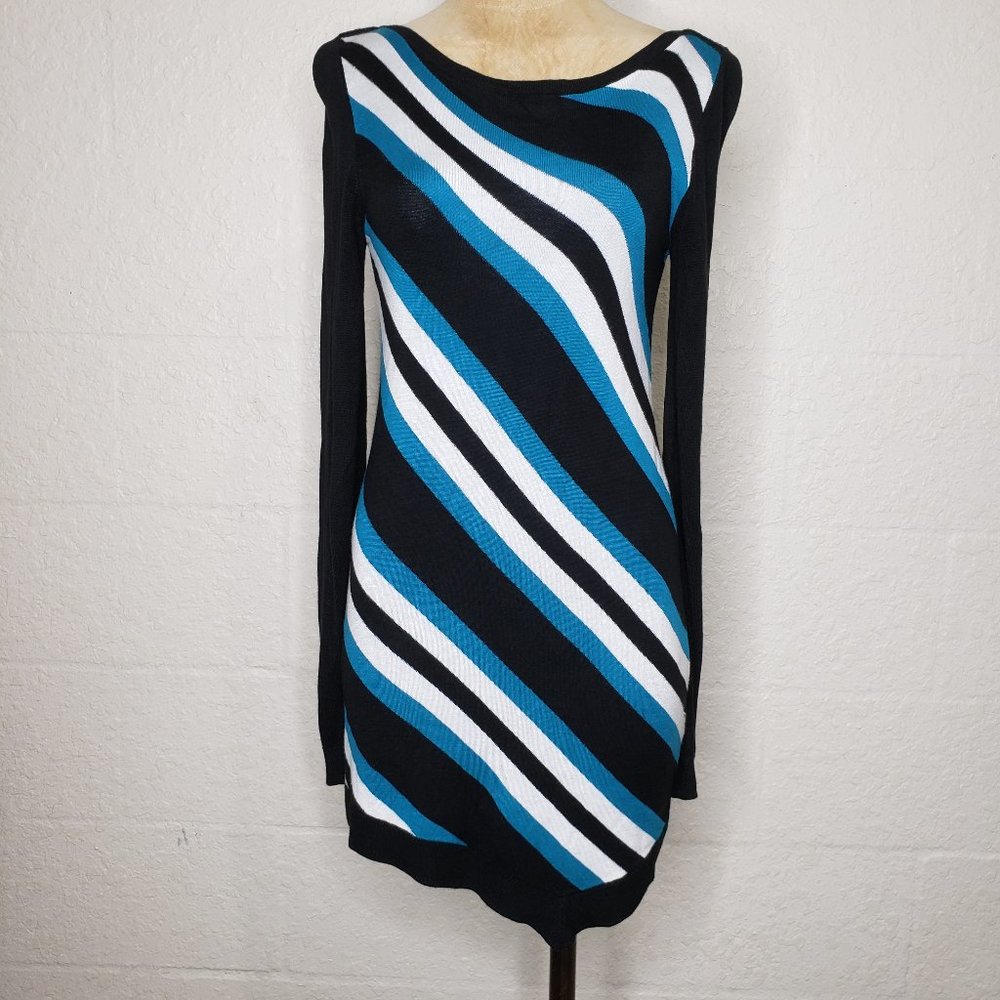 WHBM Black and Blue Asymmetric Hem Sweater Dress S - Picture 1 of 16